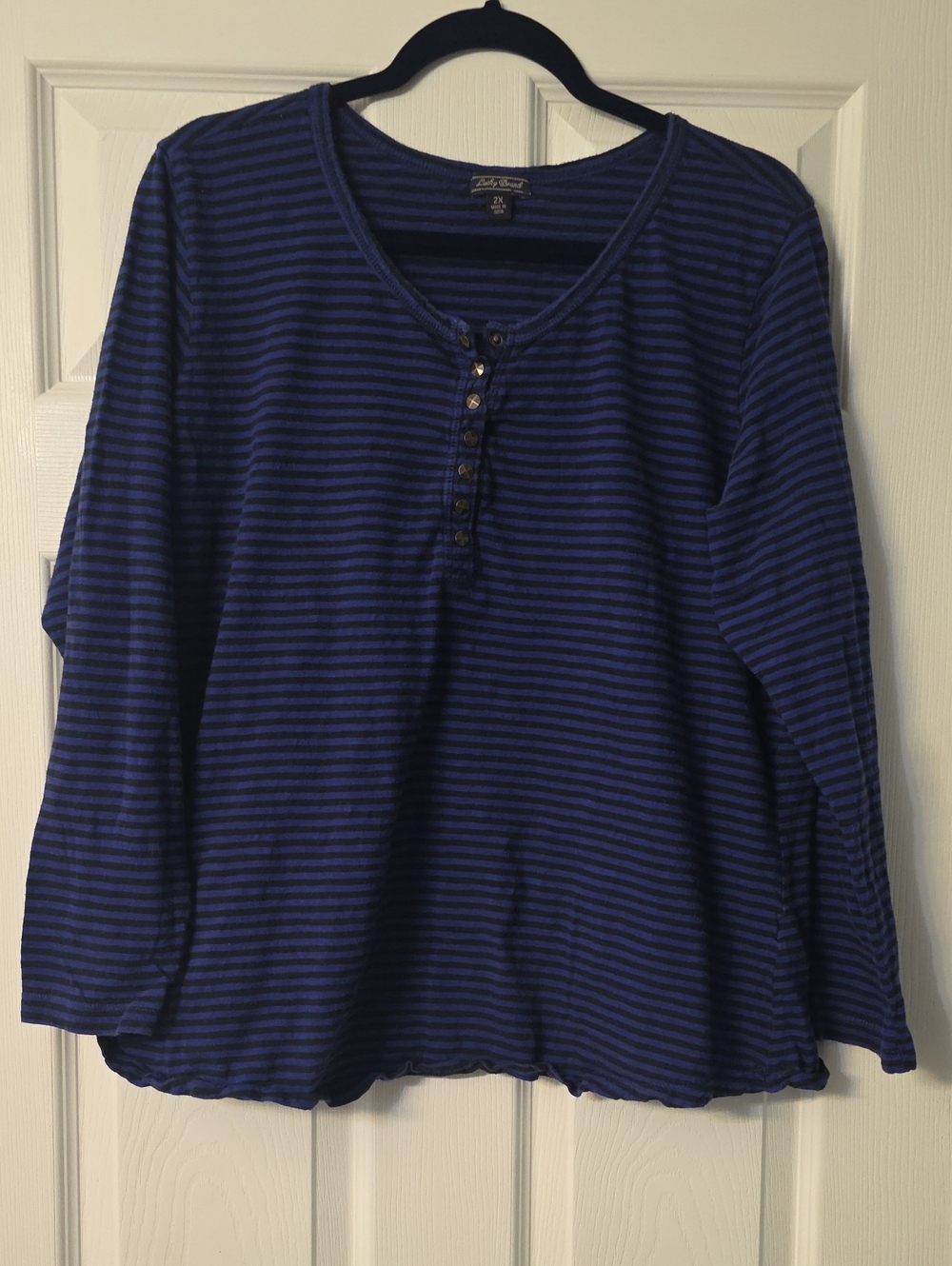 Lucky Brand Women’s Long-Sleeve Blue & Black Stripe Henley Top